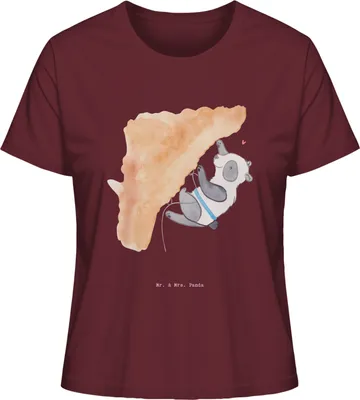 Produktbild von Mr. & Mrs. Panda Kurzarmshirt Damen Panda Klettern Größe XL - Burgundy - Geschenk, Basic T-Shirt, Bouldern, Klettersport, Kletterhalle, Shirt, Oberteil