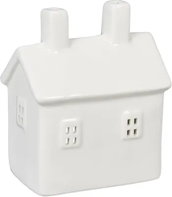 Productafbeelding van Waxinelichthouder huisje, theelichthouderhuisje voor 1 waxinelicht, H x B x D: 12 x 10 x 6,5 cm, keramiek, wit