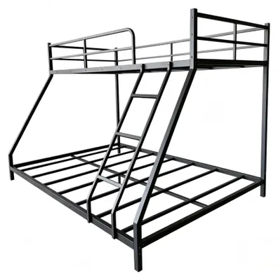 Obrázek produktu pro Dvoupatrová kovová postel – úsporný design – 2 lůžka – pro matrace o rozměrech 190 x 80 cm a 190 x 130 cm – stabilní konstrukce – černá barva