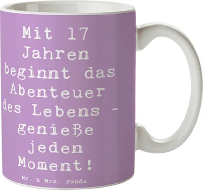 Produktbild von Mr. & Mrs. Panda Teetasse Spruch 17. Geburtstag - Lavendeltraum - Geschenk, Abenteuer des Lebens, Geburtstagsgeschenk, Kaffeetasse, Tasse, Happy Birthday, Kaffeebecher