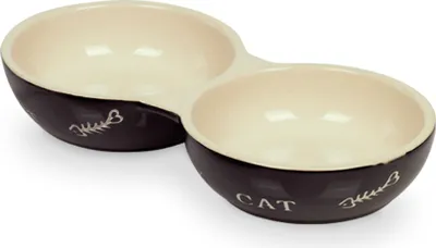 Produktbild von Nobby Katzen Keramik Doppelnapf "CAT" 22 x 11,5 x 3,5 cm schwarz / beige