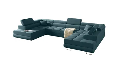Obrázek produktu pro Pohovka do U Miami s funkcí spaní a rozkládacím lůžkem, 338 x 203 cm. Tkanina Inari 87, barva tmavě modrá.