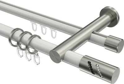 Produktbild von Interdeco Rundrohr-Innenlaufstange / Gardinenstange (Kombination) Weiß / Edelstahl-Optik, Typ Platon Zoena (Glitzerzylinder), 20 mm Ø 2-läufig, 400 cm