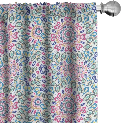 Immagine prodotto di ABAKUHAUS Tende etniche, tendaggi, motivo sacro mandala orientale con fiori primaverili dai vivaci toni naturali orientali, 2 pezzi 75 x 175 cm, multicolore