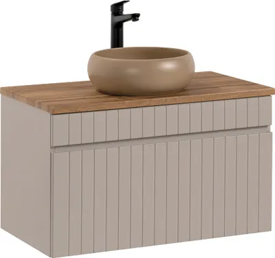 Produktbild von Waschtischunterschrank 80 cm Keramik Waschbecken IRAKLIO-56-CASHMERE Kaschmir Eiche Nb. B/H/T ca. 80,4/60,5/46 cm