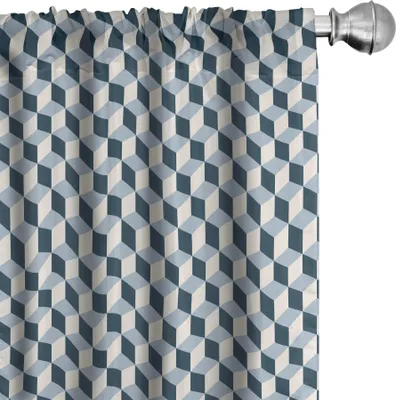 Produktbild von ABAKUHAUS Retro Vorhänge, Gardinen, Art-Würfel-Quadrat-Muster-geometrische altmodische abstrakte futuristische Art 3D, 2 Stück 75 x 225 cm, Blau Hellblau Weiß