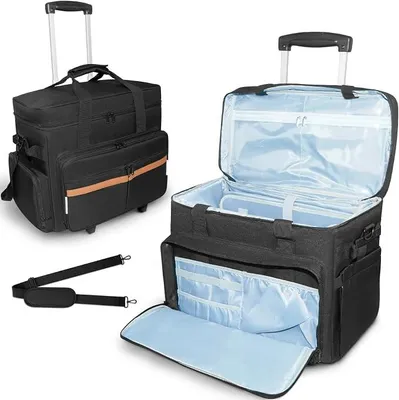 Produktbild von Rollende Lehrertasche mit Laptopfach 17,3 Zoll, Teacher Tote Bag mit Aktenfach (Schwarz + Braun)