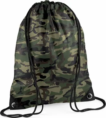 Produktbild von Sport-Turnbeutel in Dschungeltarnung – mit Kordelzug – 45 x 34 cm – 12 Liter – Nylon – Kinder und Erwachsene