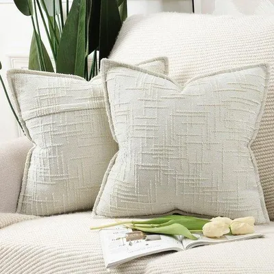 Produktbild von Ibenzoa® 2er-Set Chenille-Kissenbezüge 40 x 40 cm, Cremeweiß – dekorative Kissenhüllen für Wohn- & Schlafzimmer, verdeckter Reißverschluss