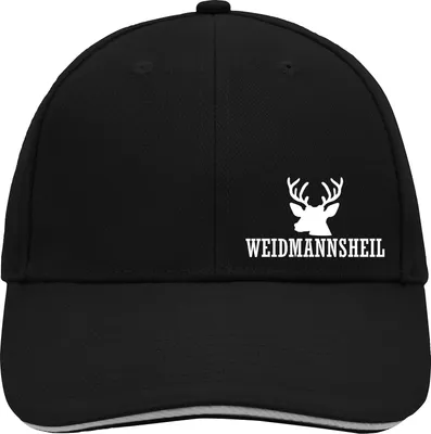 Produktbild von Huuraa Cappy Mütze Weidmannsheil Hirsch Jägergruß Black/Light Grey Baumwolle 6-Panel Kappe Geschenkidee