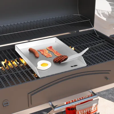 Produktbild von YZNAHRE Plancha Grillplatte 30x20 cm Universal Edelstahl Grillpfanne Grill Platte mit 2 Grillspachtel Grillschale Grillplatten Edelstahlplatte Grill für BBQ Gasgrill Holzkohlegril