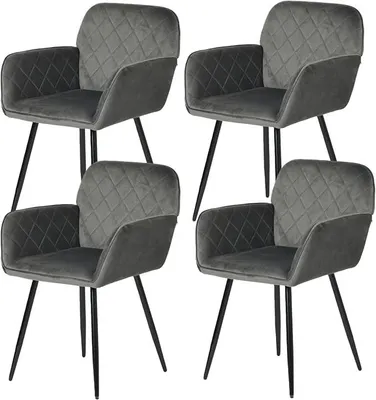 Imagen del producto de Juego de 4 sillas de comedor con reposabrazos y respaldo, sillas de cocina, sillones tapizados de terciopelo, con patas de metal, sillas con reposabrazos para comedor, cocina, sala de estar y dormitorio, color gris