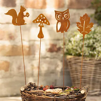 Produktbild von 4x Gartenstecker "Herbst" aus Metall mit Echt Rost, Roststecker, Dekostecker, Herbstdeko, Outdoor Gartendeko