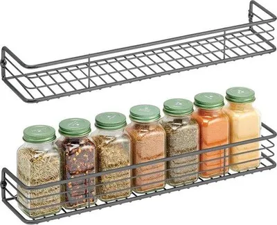 Immagine prodotto di Set di mensole a parete per erbe aromatiche Famanu, ideale per l'organizzazione della cucina - Contenitori per spezie da montare a parete - Colore: grigio antracite