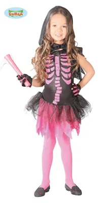 Produktbild von rosa pink Skelett Kleid mit Kapuze für Mädchen Gr. 110-146, Größe:128/134