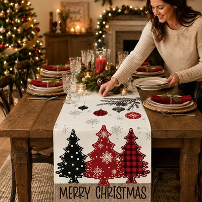 Weihnachtstischläufer aus Jute, 183 x 33 cm, für festliche Tische