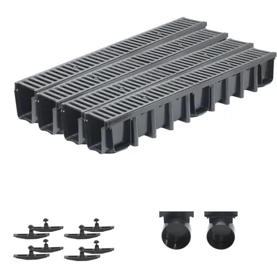 Produktbild von SPEEDPLANT Entwässerungsrinne C250 mit Gussrost, PKW- & LKW-befahrbar – 4 m Bodenrinne, 25 t Belastbarkeit, Tiefe 148 mm, inkl. Zubehör