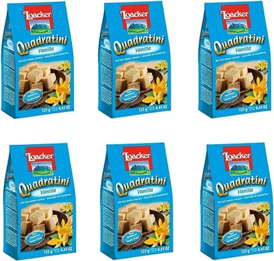 Produktbild von 6x Loacker Vanille Würfel Vaniglia reigel Waffeln kekse cookies kuchen Quadratini 125g