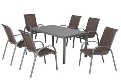 Produktbild von Merxx Gartenmöbel Set Amalfi taupe 7tlg., 6 Stapelsessel, 1 Tisch 150 x 90 cm - Aluminium/Textil
