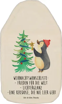Produktbild von Mr. & Mrs. Panda Wärmflasche Pinguin Weihnachtsbaum - Weiß - Geschenk, Winter, Wärmflaschen, mit Bezug, Wärmekissen, gummi, Weihnachten, Bettflasche