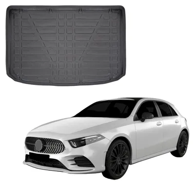 Image de Tapis De Coffre Sur Mesure Pour Mercedes A Class W177 Depuis 2018, Noir, Antidérapant, Bord Haut, Toutes Saisons