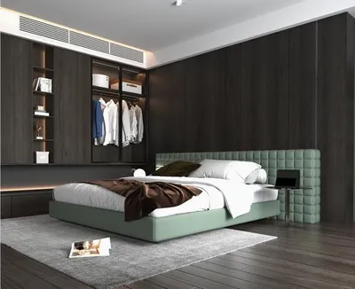 Obrázek produktu pro Moderní postel Zelené tkané čelo Design čalounění Elegantní ložnice