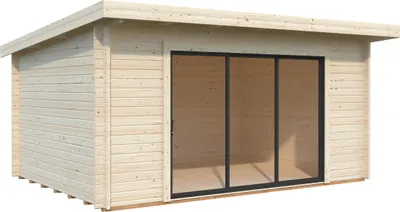 Produktbild von Palmako Gartenhaus Lea 14,2 m² Plus mit Isolierglas-Schiebetür - 44 mm grau tauchgrundiert