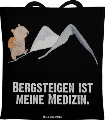 Produktbild von Mr. & Mrs. Panda Tote Bag Bär Bergsteigen - Schwarz - Geschenk, Büchertasche, Wandern, canvas tasche, Schultasche, Alpinwandern, Bergsport, Jutebeutel, Alpinismus