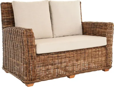 Produktbild von KRINES HOME 2-Sitzer Rattan Wohnzimmer-Sofa Wohnzimmer Couch Rattansofa Sofa aus echtem Rattan Braun