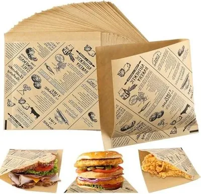 Produktbild von 200 Stück Burger Papier, 15x15cm Dicke Deli Papierblätter Wasserdicht Ölabweisend Burgerpapier für Pommes, Sandwich Butterbrot Burgers Käse Kuchen