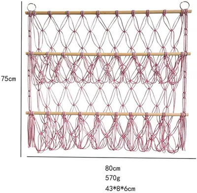 Produktbild von Kuscheltier Hängematte Kinderzimmer – Aufbewahrungsnetz aus Baumwolle mit Holzstab – Spielzeug Organizer Wandnetz Multicolor – Dekorative Plüschtier Aufbewahrung