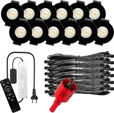 Produktbild von S-Polylight PREMIUM Mini LED- Einbauspots Kaltweiß 6.000K, DIMMBAR, IP65, FUNK 3W LED Einbaustrahler Terrassenüberdachung, Terrassenbeleuchtung, Bad, Sauna, LED Spots mit Fernbedienung (SCHWARZ, 12x LED-SET)