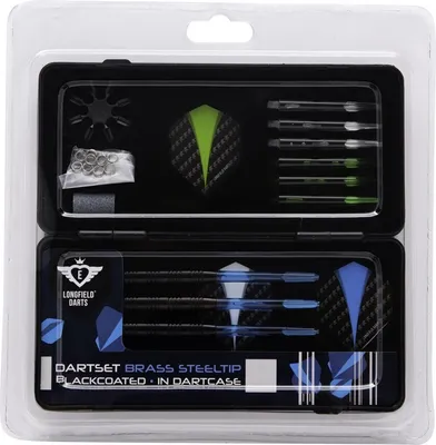 Produktbild von Longfield Steeltip Darts Set  - blackcoated im Dartcase mit Zubehör