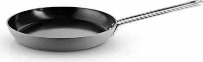 A close-up, studio shot of a frying pan on a white background.