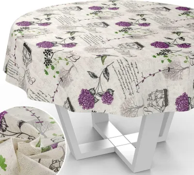 Produktbild von Tischdecke Hortensien mit Blumen Botanik aus Stoff Tischwäsche mit Beschichtung Tischtuch Barock Beige Rund 120cm mit Schnittkante