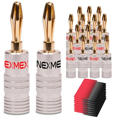 Produktbild von Bananenstecker NEXMEX 16x High End Stecker mit Schrumpfschlauch 24K vergoldet