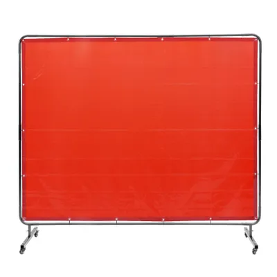 Obrázek produktu pro Svářecí závěs - Ochranný závěs 1,8 x 2,4 m z nehořlavého vinylu se 4 otočnými kolečky a 6stupňovou UV ochranou - Svářecí deka červená.