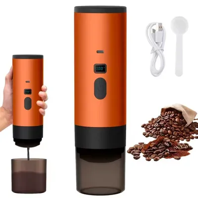 Immagine prodotto di Macchina da caffè portatile senza fili Planet Tech 3 in 1 con display, 20 bar, compatibile con capsule Nespresso, Dolce Gusto, caffè macinato, arancione