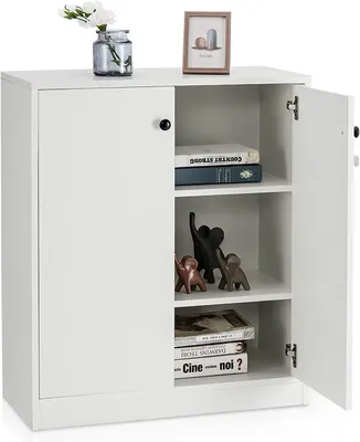Produktbild von GOPLUS Aufbewahrungsschrank mit 2 Türen, freistehender Küchenschrank mit 3-stöckigem Innenregal, Buffet Sideboard, Moderne Aufbewahrungseinheit, Weiß