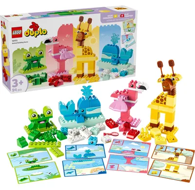 Produktbild von LEGO DUPLO Wir Bauen Tiere - Lernspielzeug zum Sortieren von Formen und Farben für Kleinkinder - Montessori Set mit Figuren und Karten - Geburtstagsgeschenk für Mädchen und Jungen ab 3 Jahren - 10472