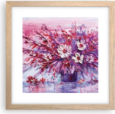 Produktbild von Gerahmtes Poster - Rahmen in heller Eiche - Pastos Blumen Rosa - 30x30 cm - Wand Bild - Wanddeko - Wandbilder - Kunstposter - Wandposter - Bilderrahmen - Bilder - Kunstdruck - P2NAC30x30-4530