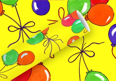 Produktbild von Braun + Company Geschenkpapier 2mx70cm, Luftballons gelb, Geschenkpapier, Mehrfarbig, Muster, Papier, 2 m, 70 cm