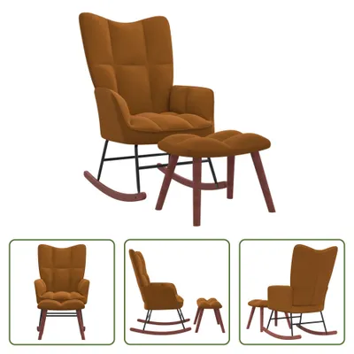 Immagine prodotto di The Living Store Sedia a dondolo con sgabello in velluto marrone