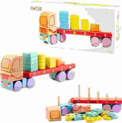Image de Jouet en bois Camion avec figures géométriques, 19 pièces
