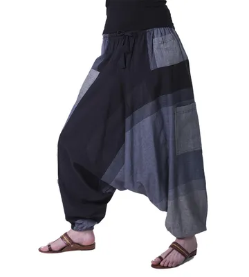 Produktbild von Kunst und Magie Bunte Aladin Haremshose Pumphose Pluderhose Harem Hippie , Farbe:Grau / Schwarz