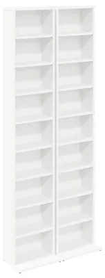Obrázek produktu pro Regál na CD, 2 kusy, bílý, rozměry 33 x 23,5 x 175 cm, materiál: dřevovláknitá deska