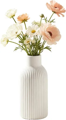 Produktbild von Keramikvase weiß, 20 cm, für Pampasgras, Boho-Stil, Dekoration für Büro und Wohnraum