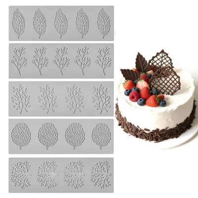 Produktbild von Silikonformen Set 5 Stück für Fondant & Schokolade, Blätter- & Korallenmuster