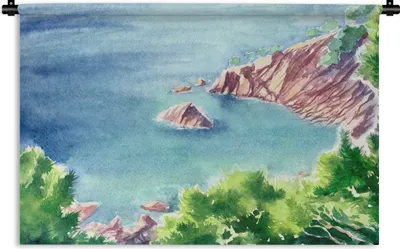 Produktbild von MuchoWow® Wandteppich Wandbehang Meer - Berge - Wald 90x60 cm Tapisserie Dekoration Wandtuch - Wandskulpturen - Bildteppich
