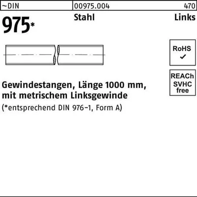 Produktbild von Gewindestange DIN 975 M 8 -LH x 1000mm Stahl